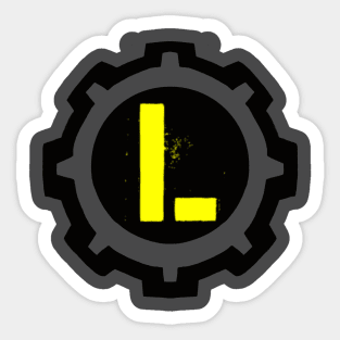 Yellow Letter L in a Black Industrial Cog Sticker